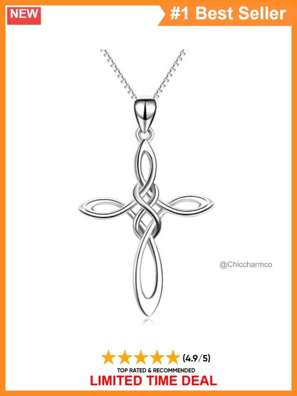 Sterling Silver Celtic Knot Cross Necklace 18" Box Chain Pendant for Women